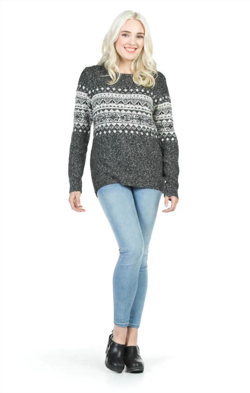 NEW PAPILLON heathered sweater with fairisle print in charcoal
